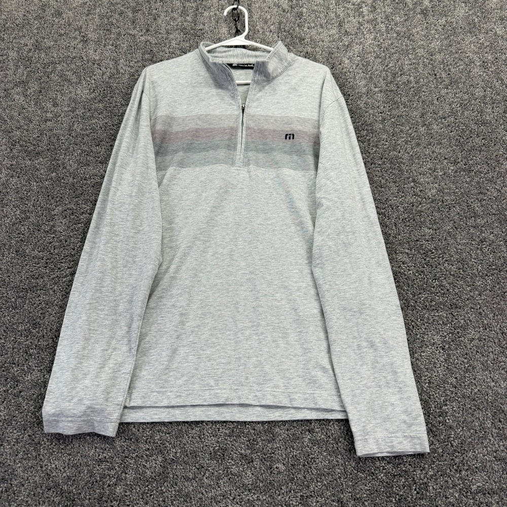 TravisMathew 1/4 Zip Pullover Mens Extra Large Gray Striped Golf Long Sleeve XL